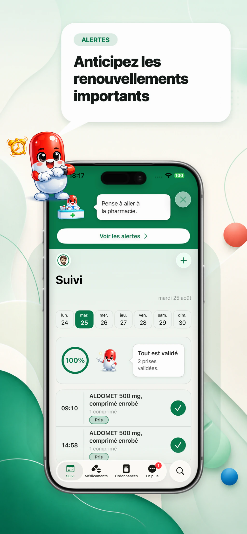 Écran MyMediBox signalant un renouvellement important
