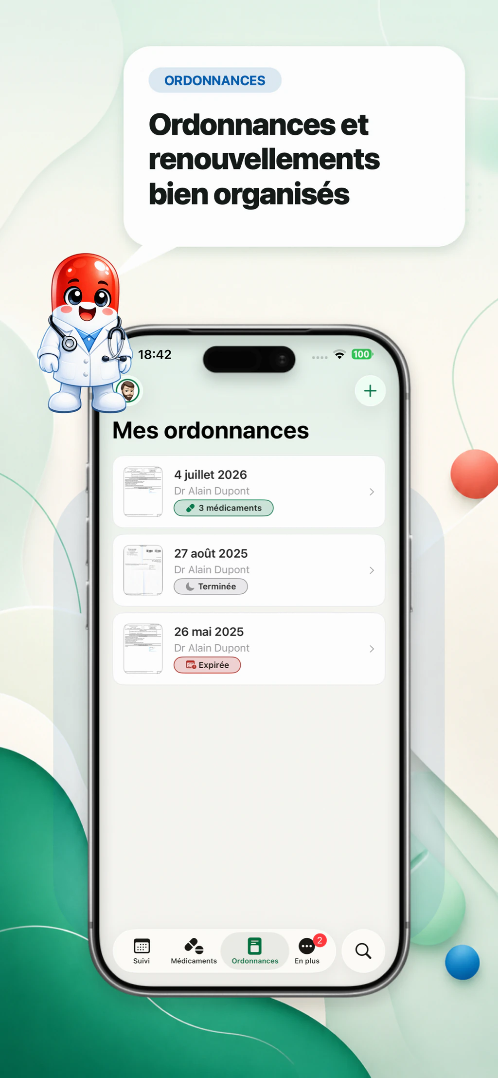 Liste des ordonnances et renouvellements MyMediBox