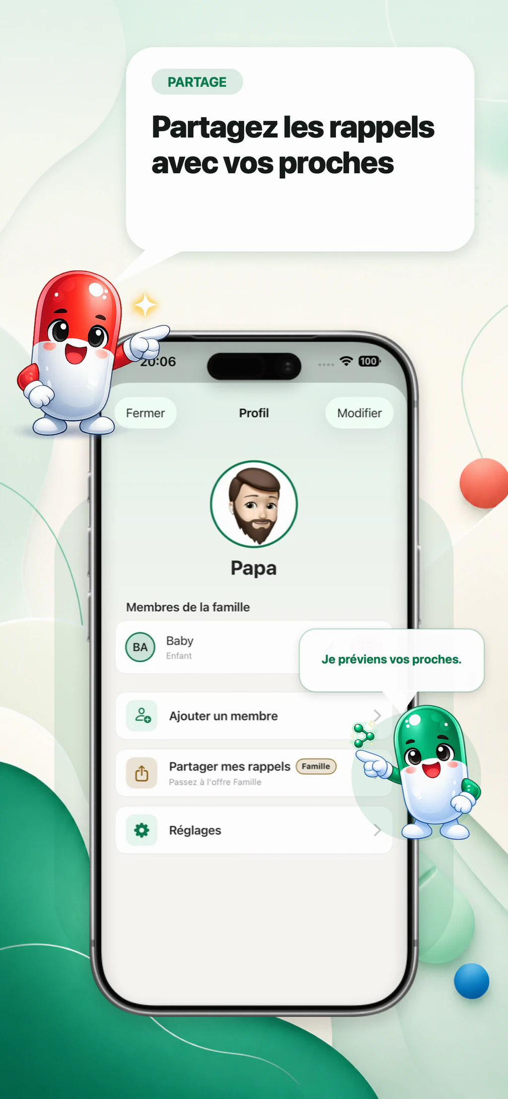 Profil MyMediBox permettant de partager des rappels avec ses proches