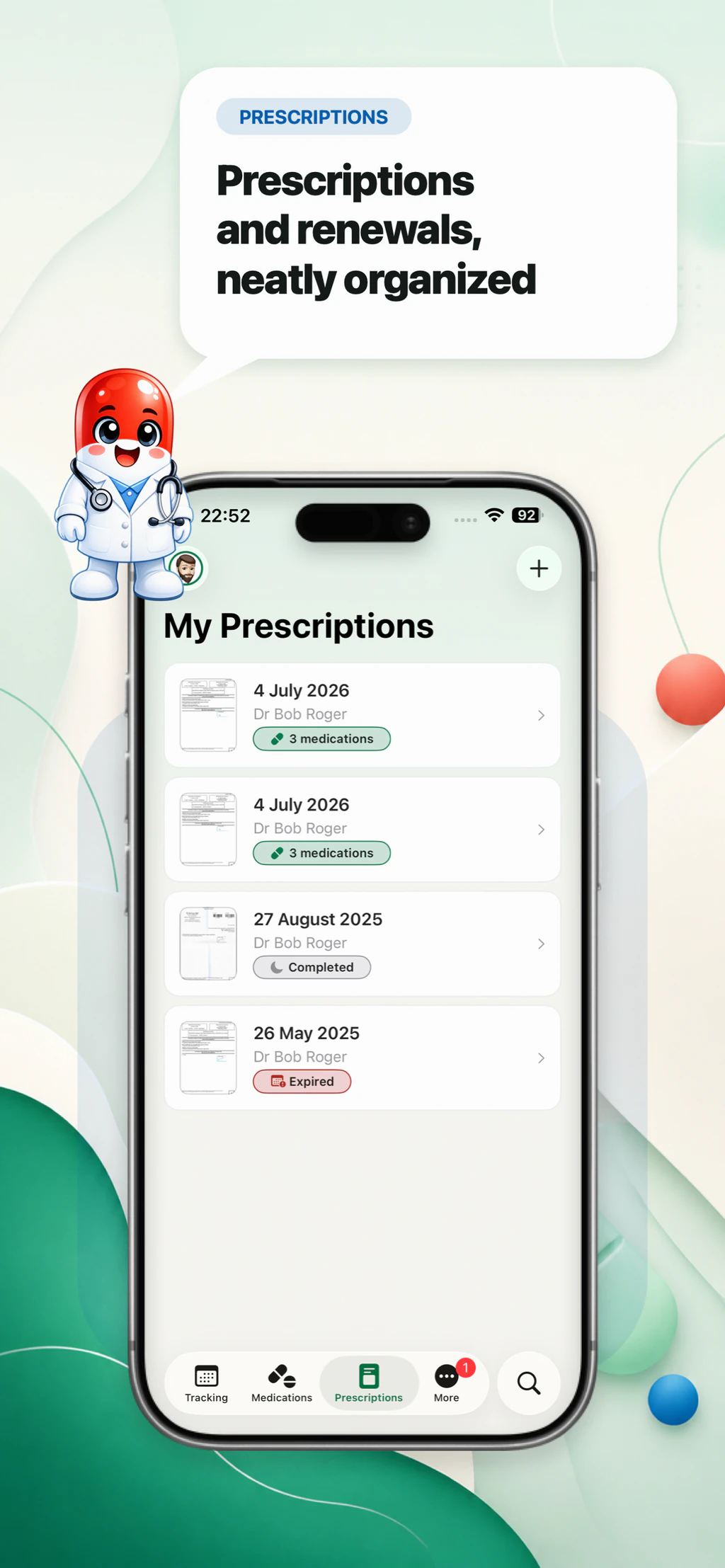 MyMediBox prescription and renewal list