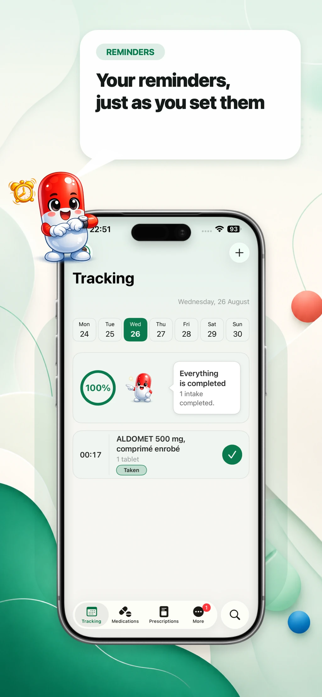MyMediBox daily tracking screen with medication reminders